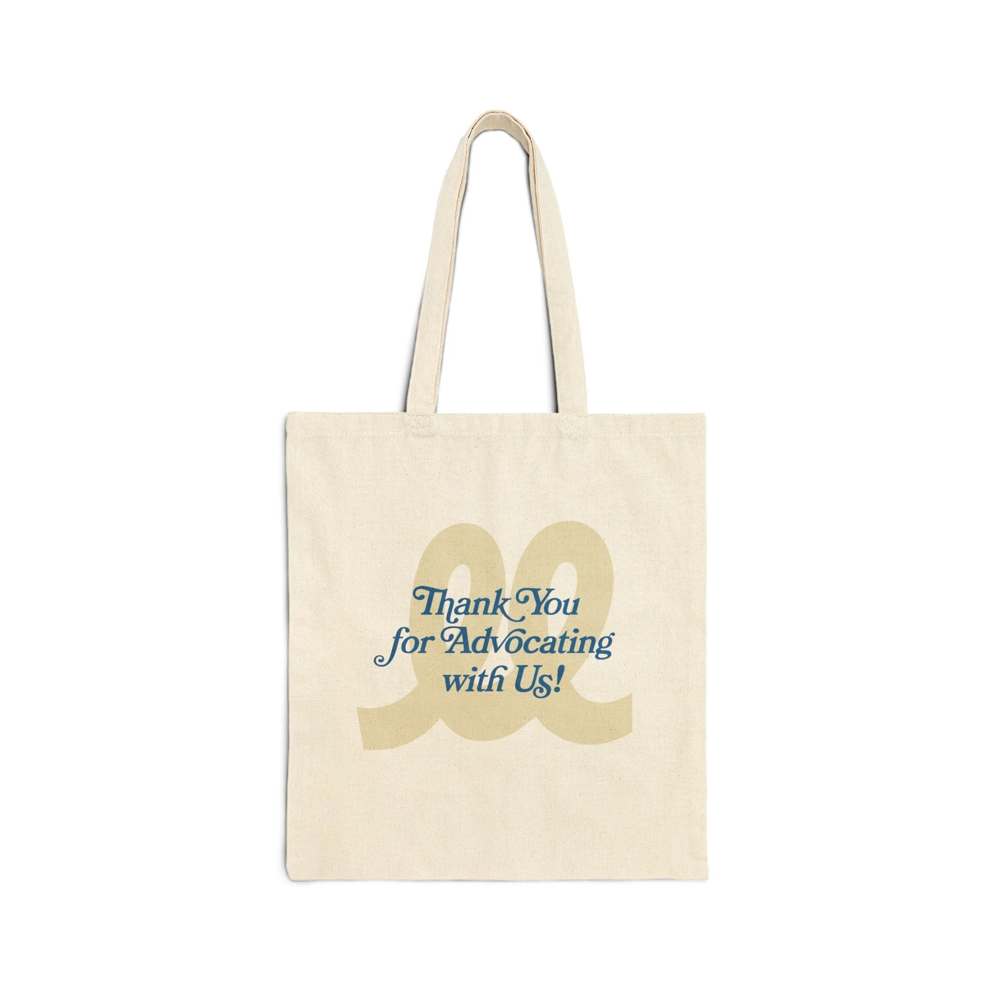 Natural canvas tote bag with PPC thank-you print