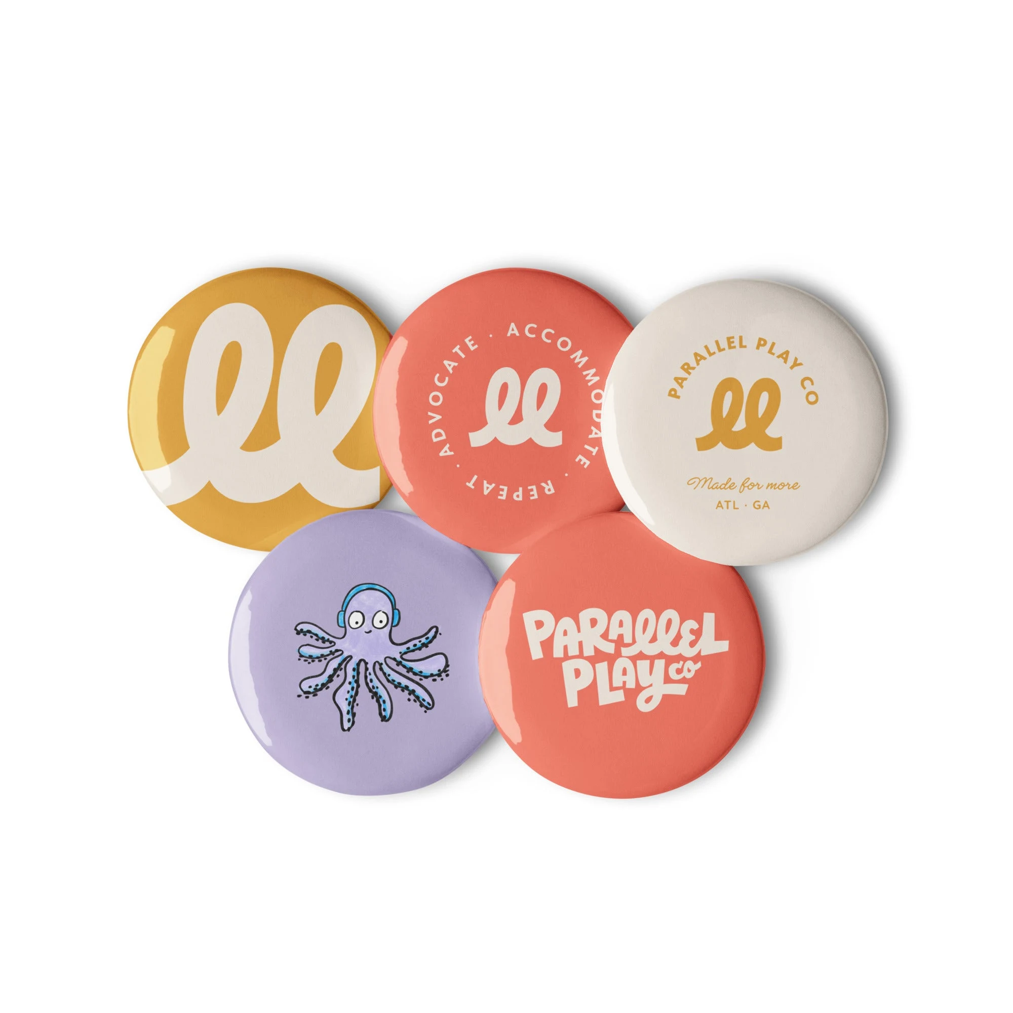 Set of five PPC enamel pin buttons