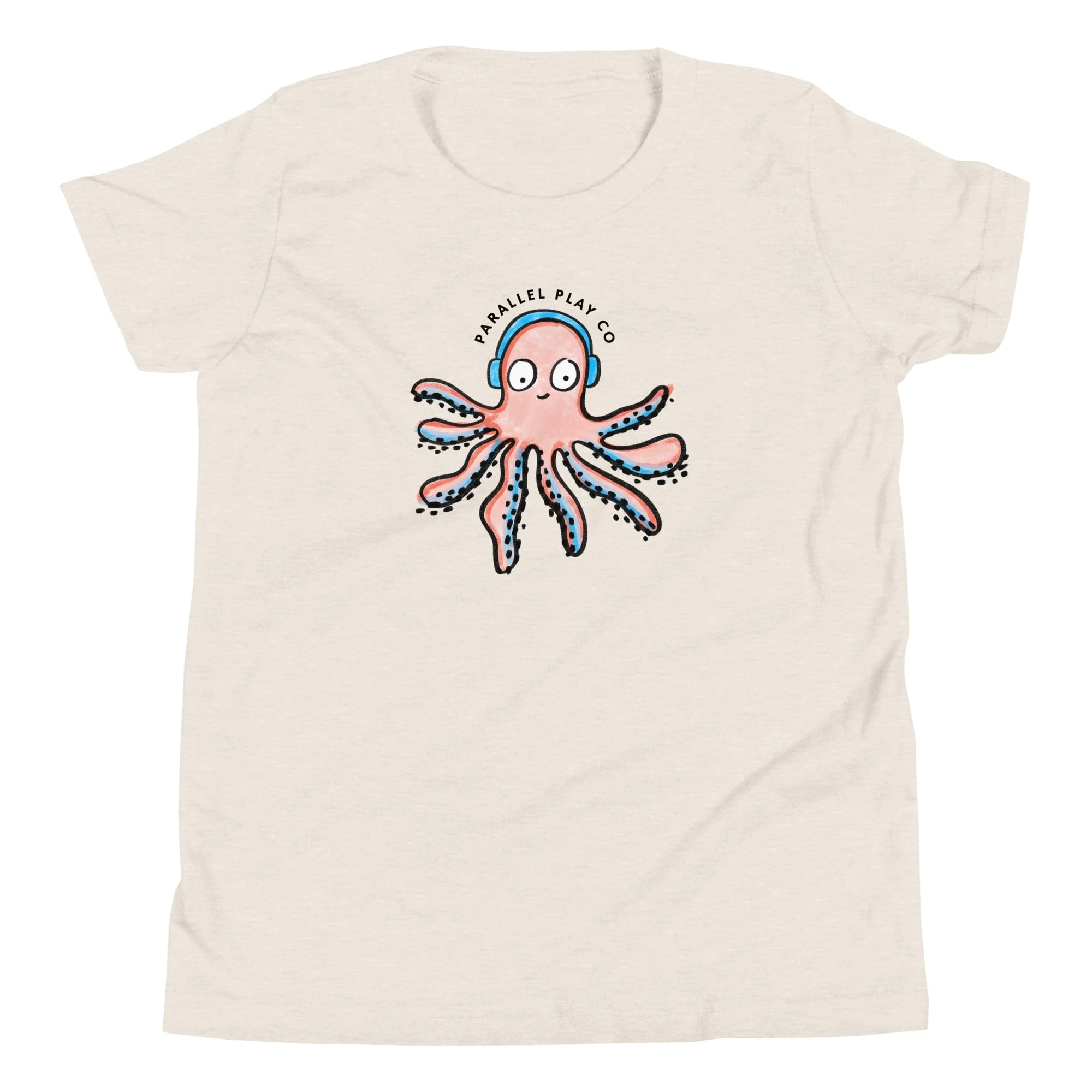 Youth heather dust tee with the Quinn graphic